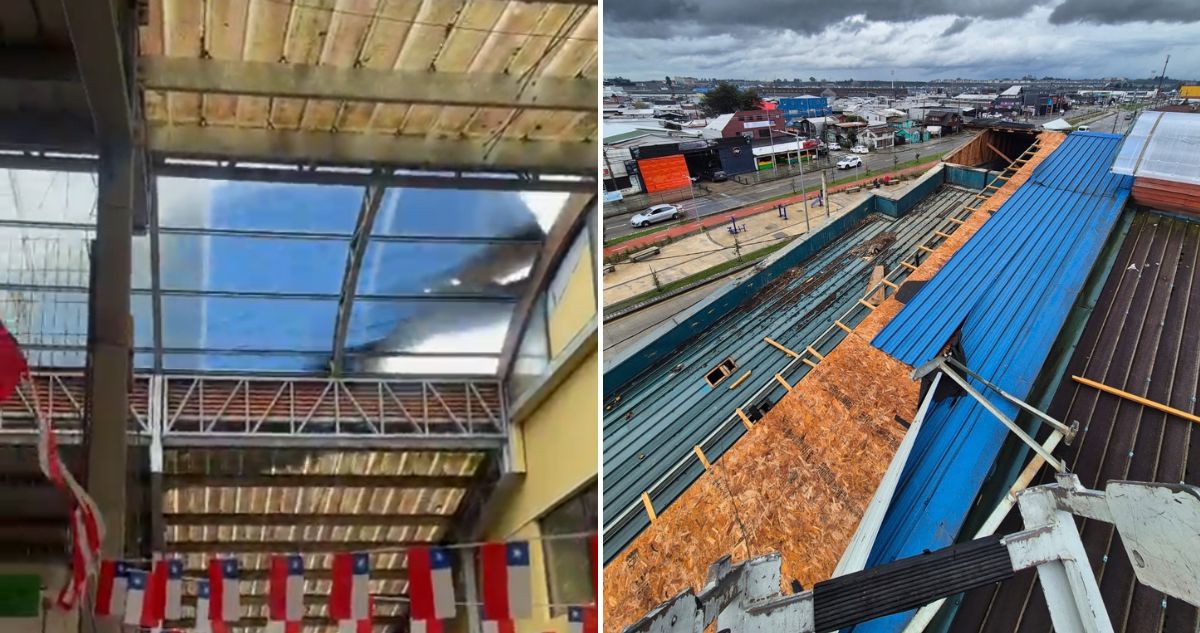 VIDEO | Así se voló techumbre de Mercado Municipal de Puerto Montt por vientos del sistema frontal