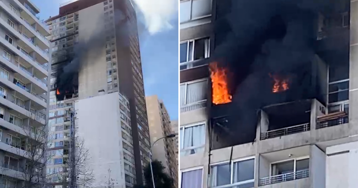 VIDEO | Incendio afecta departamento en piso 15 de edificio en pleno centro de Santiago