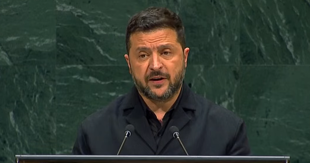 El presidente de Ucrania, Volodimir Zelenski, habla ante la ONU