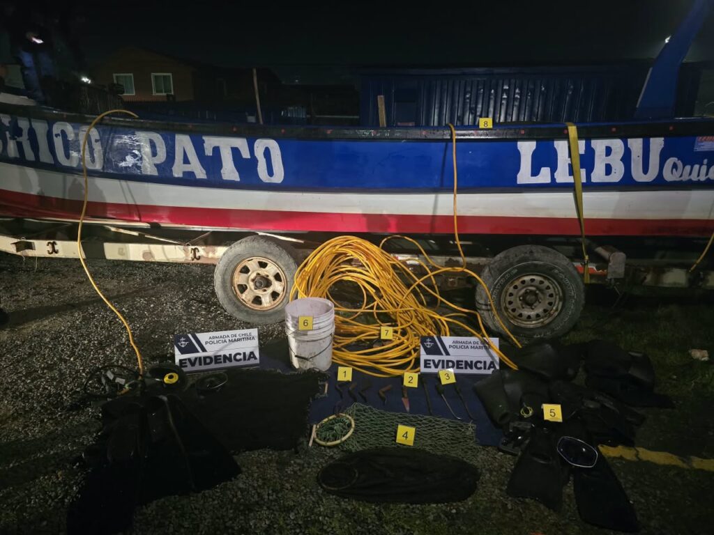 Incautación tras persecución en el mar termina con 5 mariscadores detenidos por robo de especie en veda en Isla Mocha