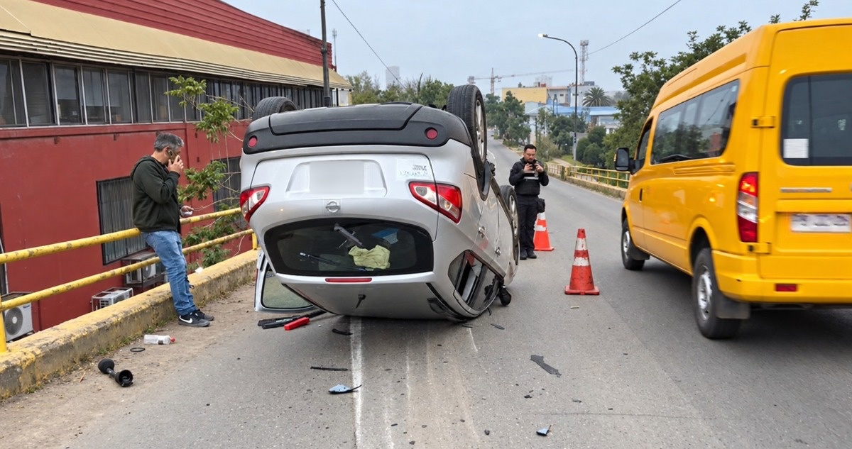 Conductor se vuelca en Quinta Normal tras evitar atropellar a un perro