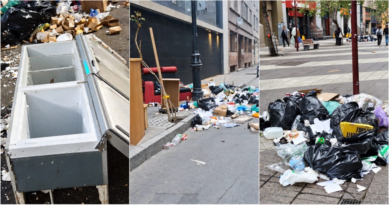 Calles del centro de Santiago amanecen con basura ante movilización de recolectores