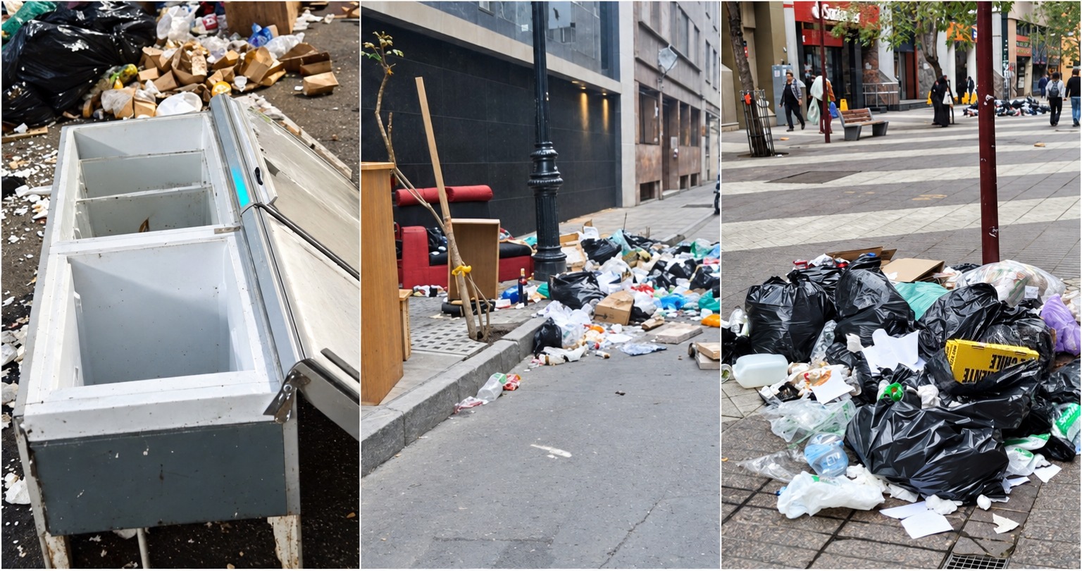 Calles del centro de Santiago amanecen con basura ante movilización de recolectores