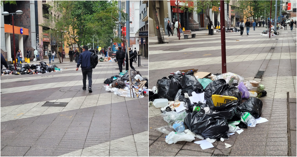 Calles del centro de Santiago amanecen con basura ante ausencia de recolectores