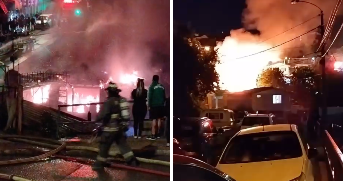 Incendio afecta a cuatro viviendas en Viña del Mar: Bomberos combate llamas en segunda alarma
