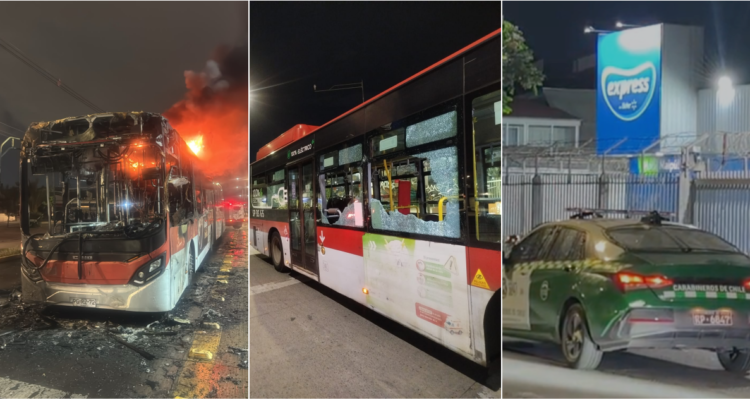 Un bus quemado, otro atacado y un intento de saqueo a supermercado deja noche del 18 de octubre en RM