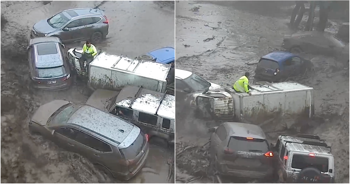 VIDEO | La milagrosa salvada del chofer de un camión que se volcó durante aluvión en Las Condes