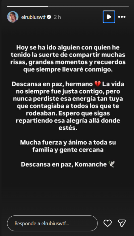 Captura del mensaje del Rubius a Komanche