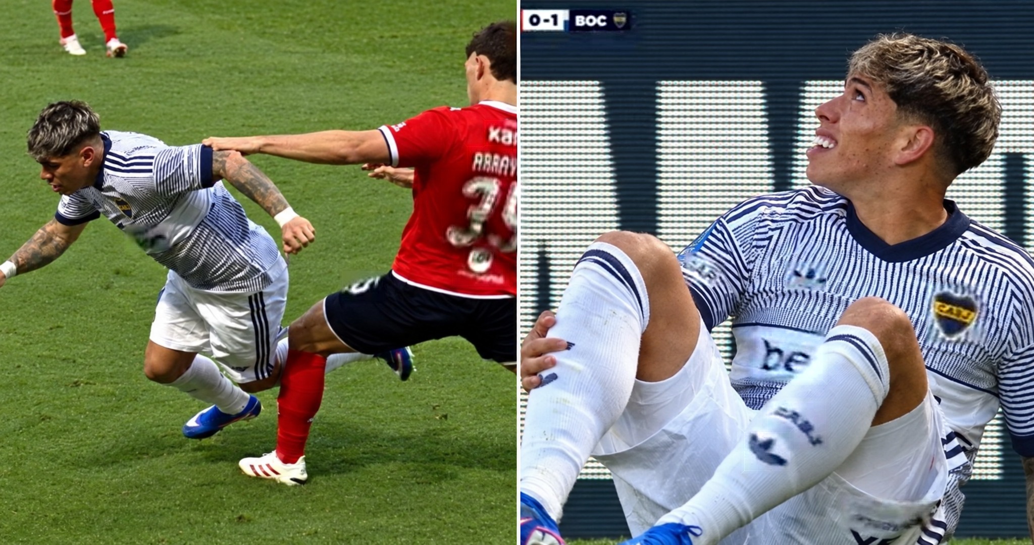 Carlos Palacios y sus risas tras recibir patadón ante Independiente