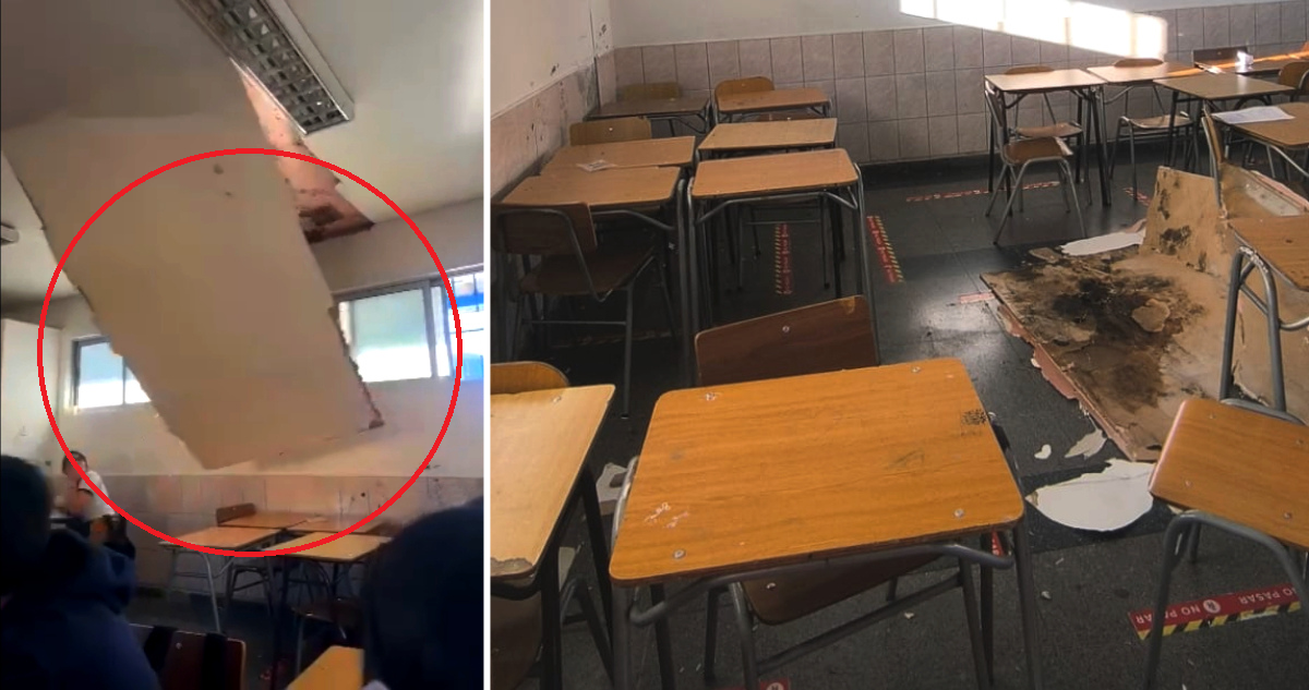 VIDEO | Estudiantes captan momento en que cielo raso de sala colapsó en plena clase en Rancagua
