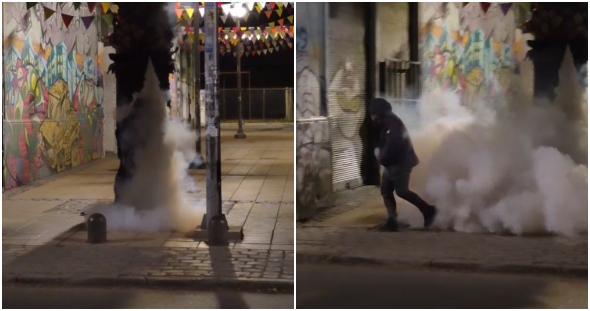Dispositivo de humo para espantar a personas que orinan en la calles de Valparaíso