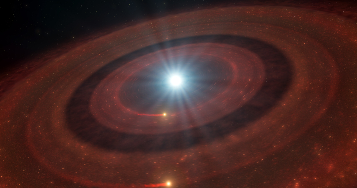 Representación artística del disco que muestra lo que podría pasarle al Sistema Solar
