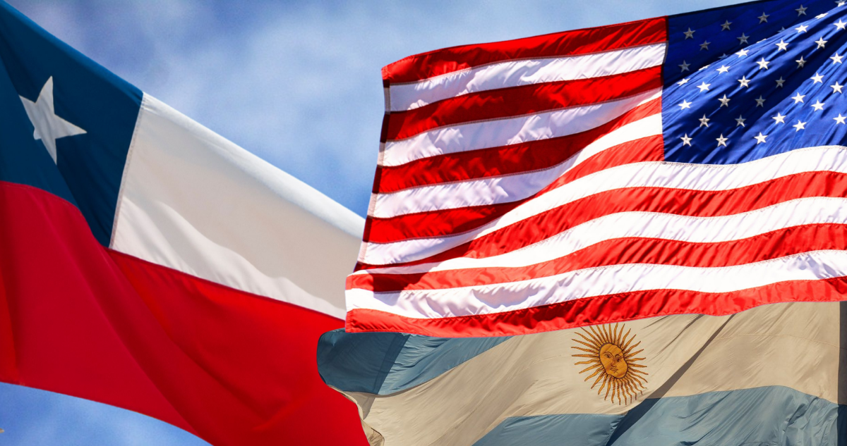 Banderas de Chile, Argentina y Estados Unidos