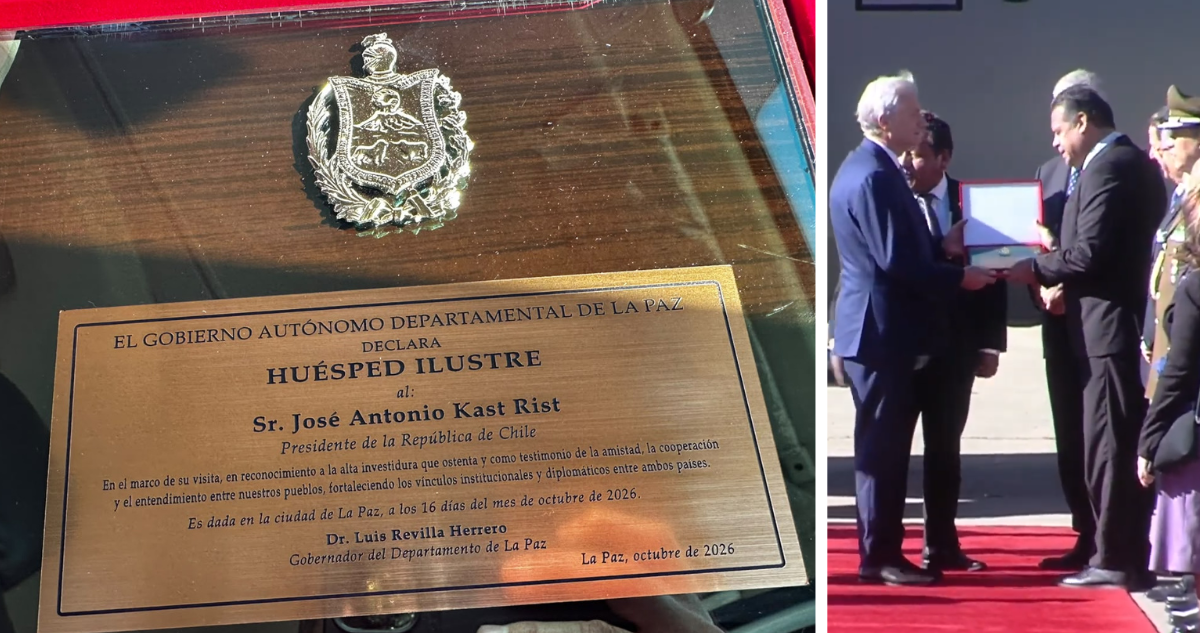 José Antonio Kast recibe distinción de “Huésped Ilustre” de La Paz durante visita oficial a Bolivia