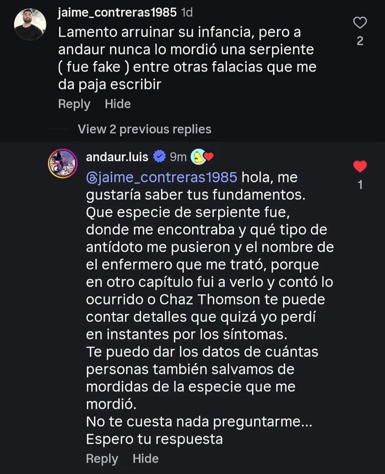Comentario de Luis Andaur a usuario que lo puso en duda