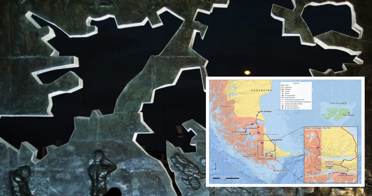 Mapa de Chile y Argentina. Mapa de Falkland/Malvinas.