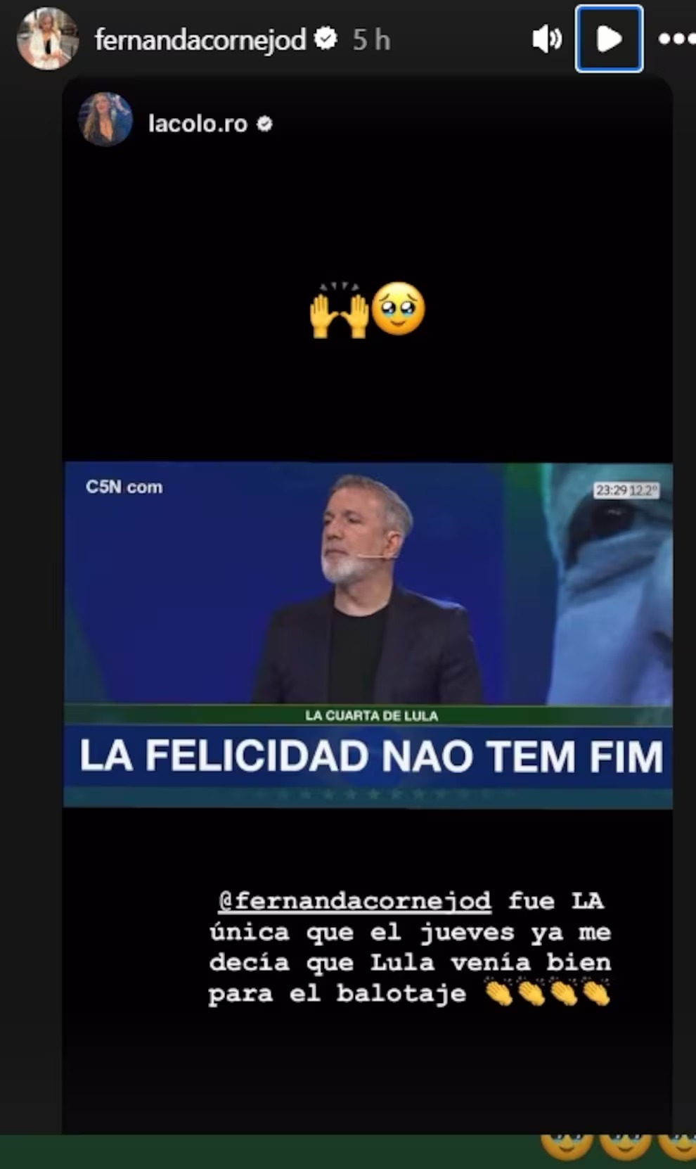 Fernanda Cornejo Doggenweiler vatició el triunfo de Lula en Brasil y compartió foto con el mandatario