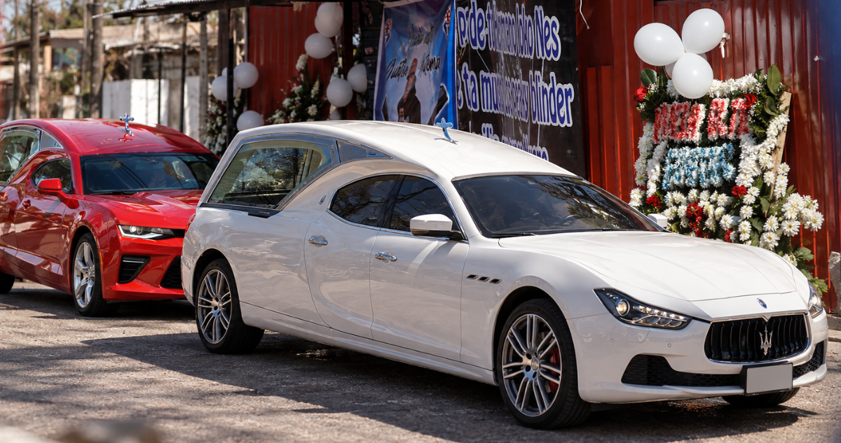Un Camaro y un Maserati convertidos a carrozas fúnebres
