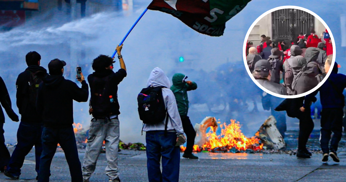 Desmanes durante marcha de la Confech. Y agresión de manifestantes a estudiantes de la Universidad Católica.