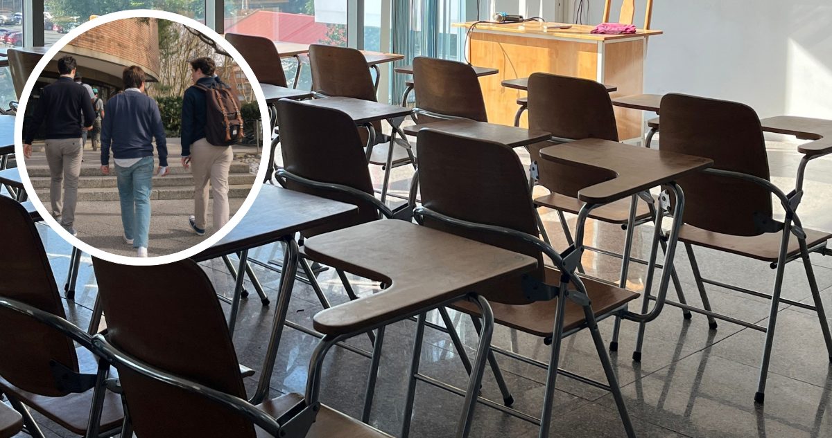 Sala de clases de universidad. Imagen de contexto de estudiantes.
