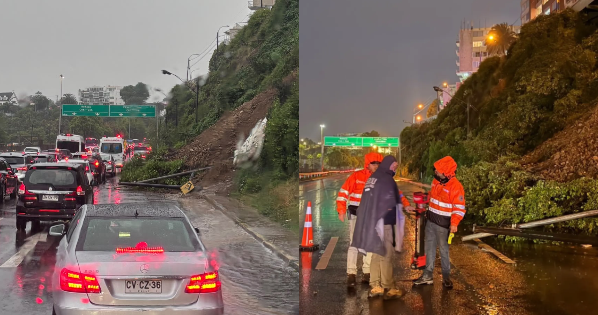 FOTOS | Remoción en masa de cerro obliga a cortar tránsito en Avenida España de Viña del Mar