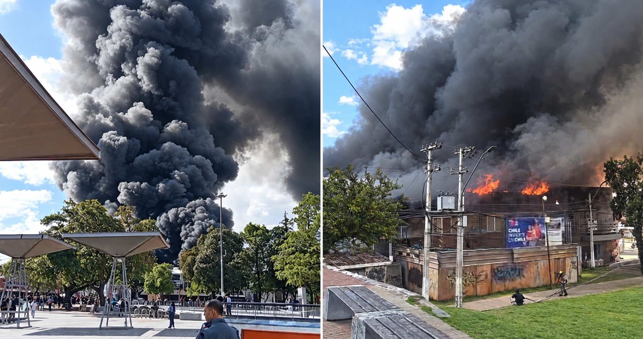 Bomberos concurren a gran incendio que afecta al Teatro Municipal de Maipú