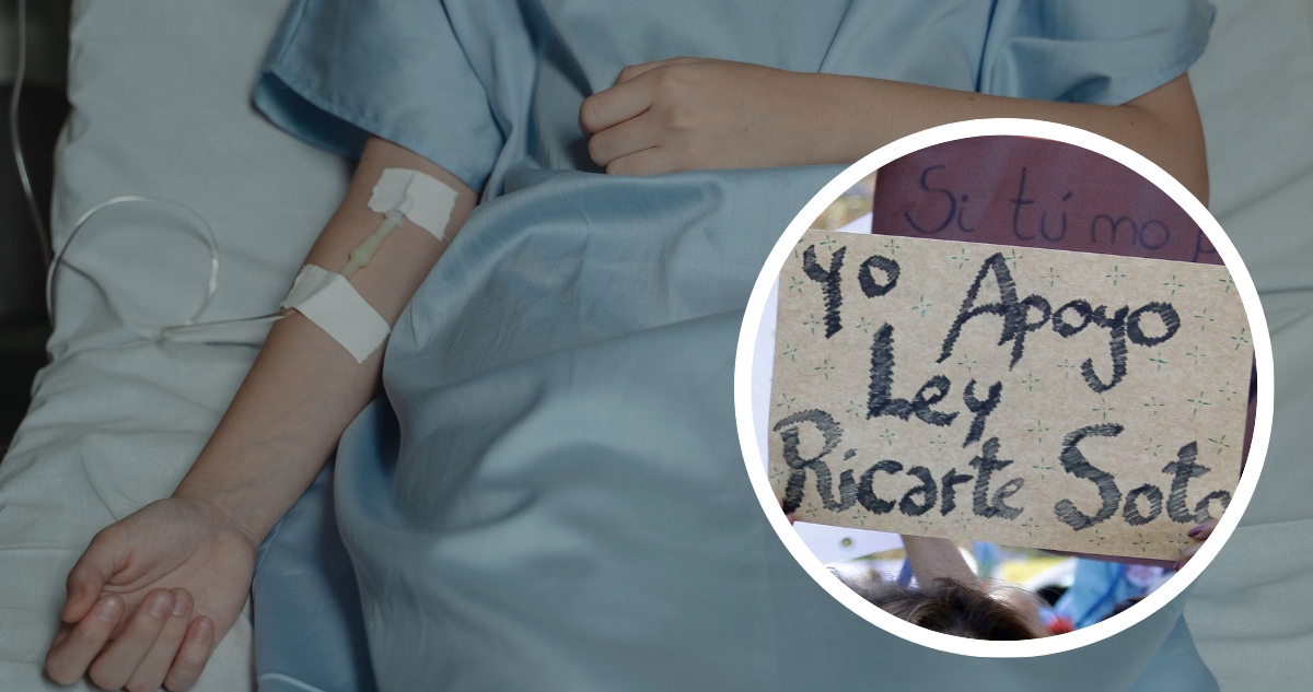 Persona hospitalizada. Y foto de archivo de carteles de apoyo a Ley Ricarte Soto.