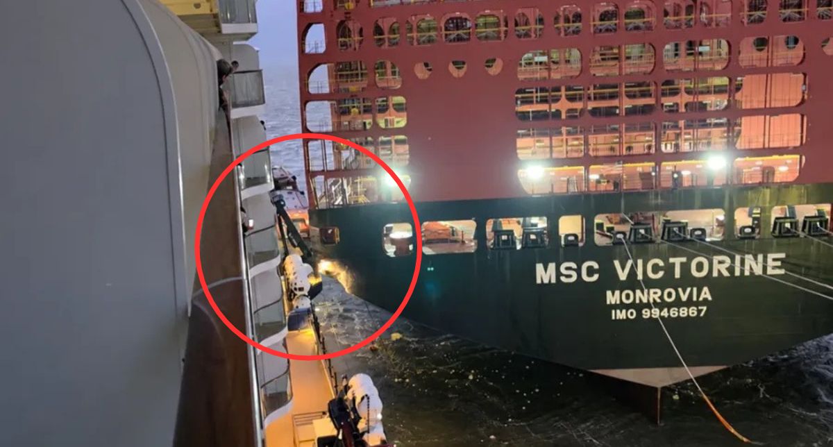 Vacaciones arruinadas: Impactante video muestra a un crucero chocando contra un buque de carga alemán