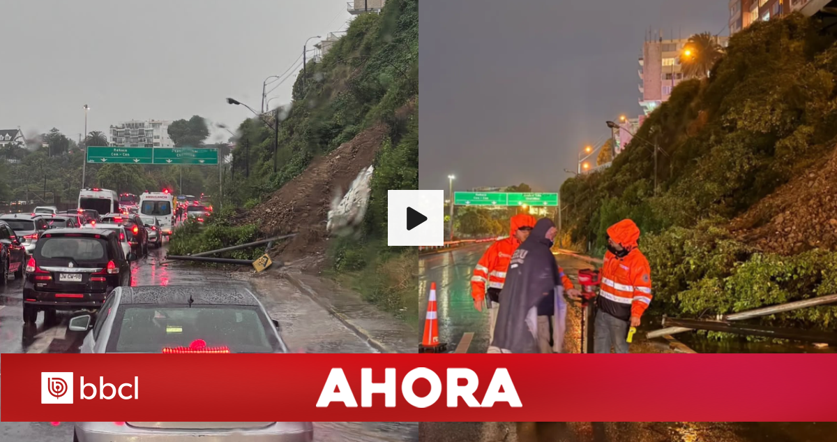 FOTOS | Remoción en masa de cerro obliga a cortar tránsito en Avenida España de Viña del Mar