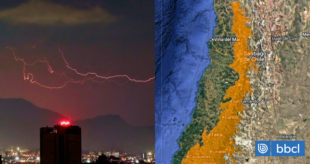Emiten alerta por tormentas eléctricas, granizos y viento para Santiago y otras 3 regiones