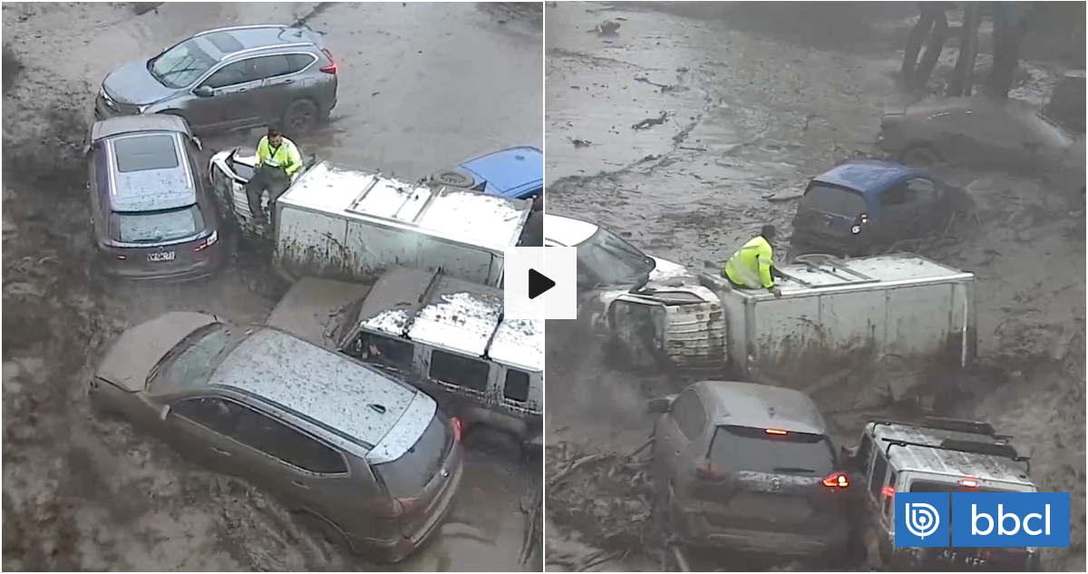 VIDEO | La milagrosa salvada del chofer de un camión que se volcó durante aluvión en Las Condes