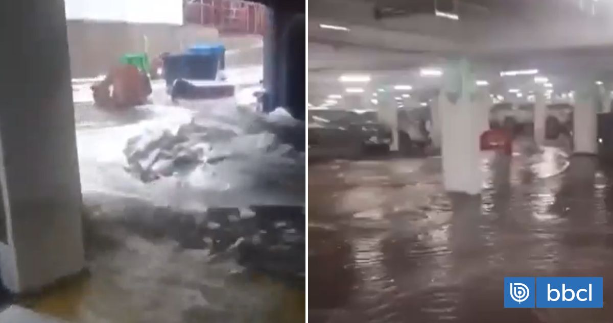 VIDEO | Intensas lluvias en Santiago inundan estacionamientos del Mall Alto Las Condes
