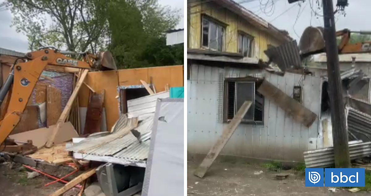 Con maquinaria pesada desalojan dos viviendas de toma en Pedro de Valdivia Bajo, Concepción