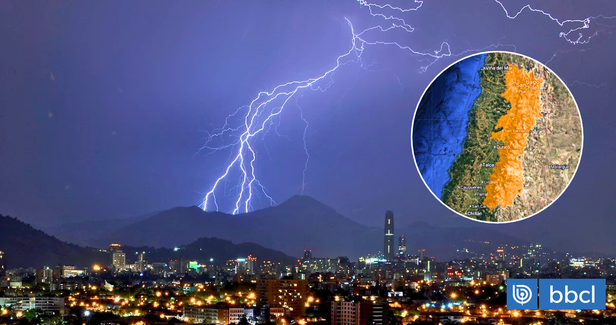 Emiten alerta por pronóstico de tormentas eléctricas para este martes en la RM, O'Higgins y Maule