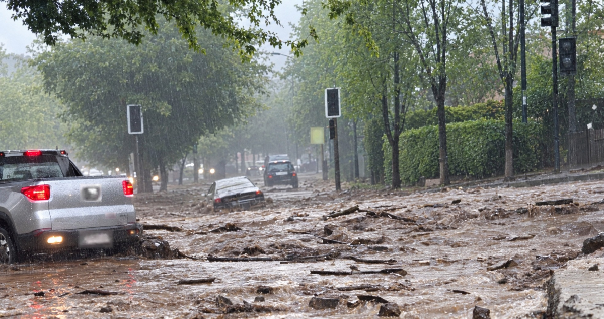 VIDEO | Fuerte aluvión arrastra autos en San Carlos de Apoquindo tras tormentas en Santiago