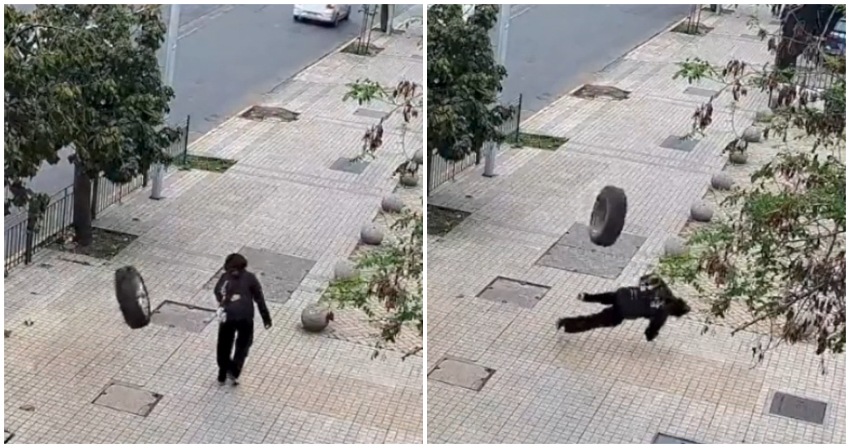 VIDEO | Rueda vuela a gran velocidad y derriba a joven tras desprenderse de vehículo en Providencia
