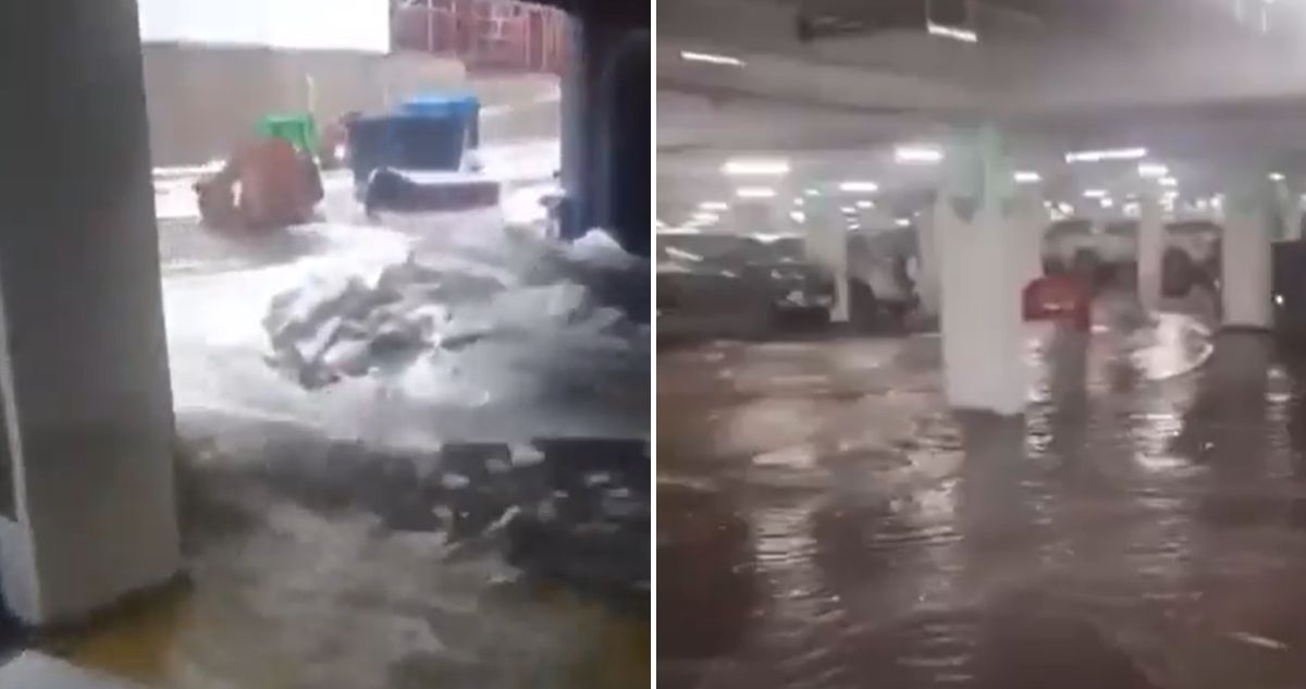 VIDEO | Intensas lluvias en Santiago inundan estacionamientos del Mall Alto Las Condes