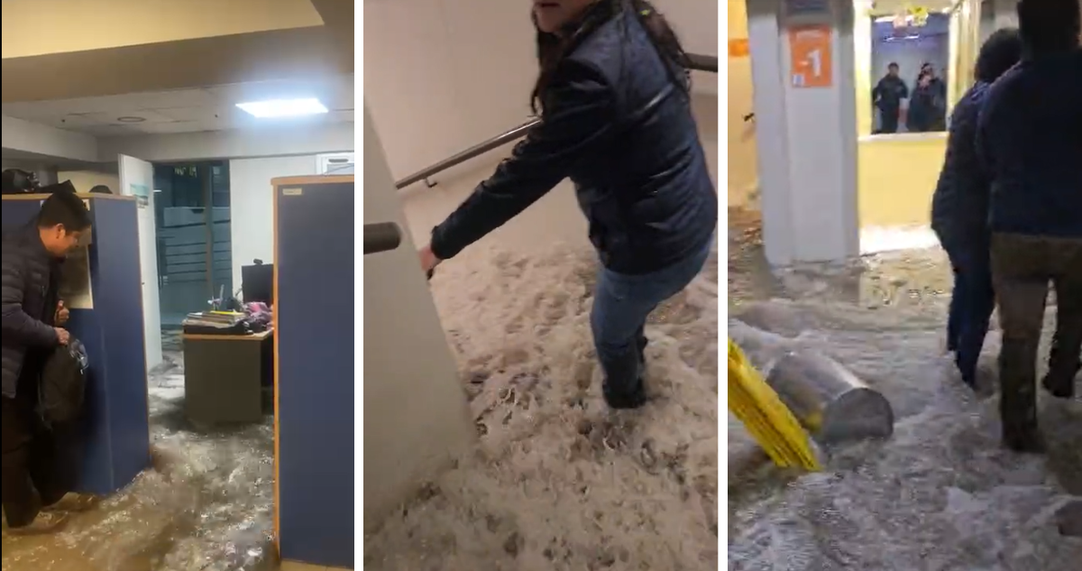 VIDEOS | Captan inundación en Municipalidad de Providencia que genera “cascada” en escaleras