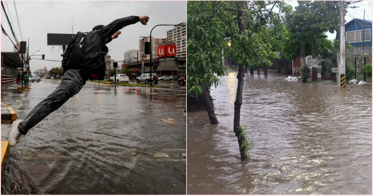 Región Metropolitana en Alerta Roja: intensas lluvias dejan calles y pasos bajo nivel anegados